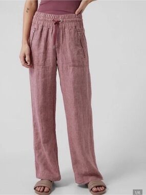 NWT Athleta Cabo Tawny Rose 100%  Linen Wide Leg Drawstring Resort pants size 0